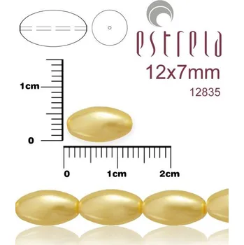 Korálek VOSKOVANÉ korále tvar ovál. Velikost 12x7mm. Barva 12835 (zlatá). Balení 10ks na návleku.