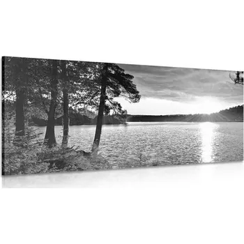 Obraz Dovido Obraz západ slunce nad jezerem v černobílém provedení