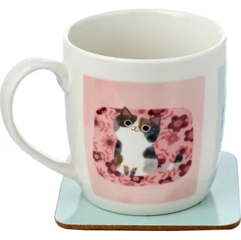 Sada porcelánový hrnek a podtácek s kočkami