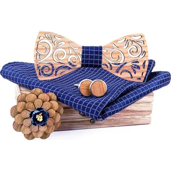 Motýlek Set dřevěného motýlku - Vyřezávaný květ