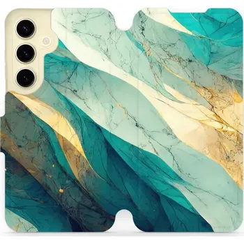 Pouzdro na mobilní telefon Flipové pouzdro Mobiwear - Samsung Galaxy S24 - VP37S Zlatavý a zelenkavý mramor (Knížkové flip pouzdro, obal, kryt na mobil Samsung Galaxy S24 - VP37S Zlatavý a zelenkavý mramor, materiál Umělá kůže + TPU - ochrana 360°, stojánek, silikonová vanička,)