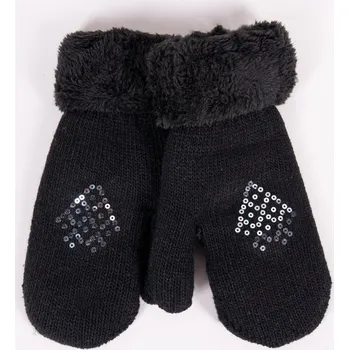 Rukavice YO Rukavice palčáky RED101K černé s flitříkovým motivem TEPLÉ velikost rukavic: 21 cm