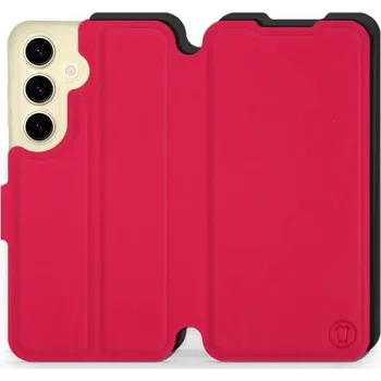 Pouzdro na mobilní telefon Flipové pouzdro Mobiwear Semiš - Samsung Galaxy S24 - Rudé & Černé (Knížkové semišové flip pouzdro, obal, kryt na mobil Samsung Galaxy S24 - Rudé & Černé, materiál semiš + TPU, ochrana 360°, stojánek, silikonová vanička, magnetické zavírání)