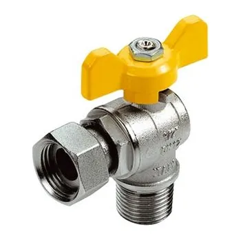 Ventil TIEMME plynový kulový kohout rohový s motýlem vnější/vnitřní závit s převleč. maticí 1/2" x 1/2"
