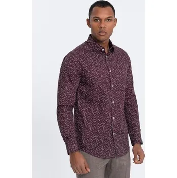 Pánská košile Pánská bavlněná vzorovaná košile SLIM FIT bordó