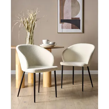 Jídelní židle Sada 2 jídelních židlí krémově bílé buklé čalounění černé nohy retro styl jídelna obývací pokoj Beliani