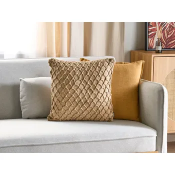 Dekorativní polštářek Dekorativní polštář béžová juta bavlna 45 x 45 cm tkaný odnímatelný potah se zipem geometrický vzor boho styl bytové doplňky Beliani