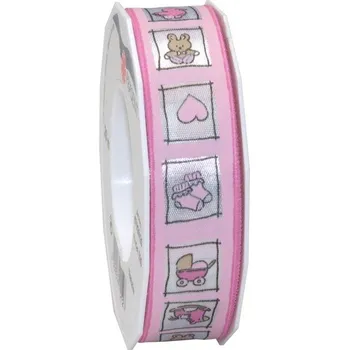 Jedlá dekorace na dort Atlasová oboulící stuha - baby pink - dětský svět - 3m/ 25mm