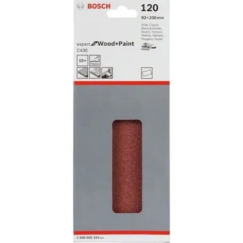 Brusný papír 10x Brusný papír - brusivo pro vibrační brusky Bosch Expert for Wood and Paint C430 93x230mm, hr. 120 (2608605313)