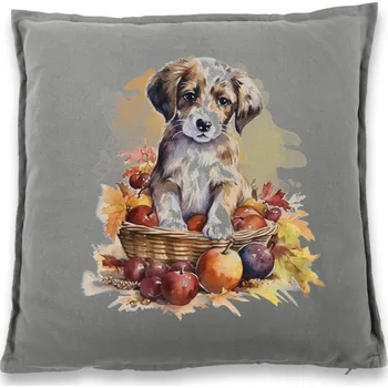 Dekorativní polštářek Polštářek Pejsek v košíku, Barva Šedá, Velikost 40×40 cm, Canvas Bavlněný polštář Bezvatriko.cz 2129