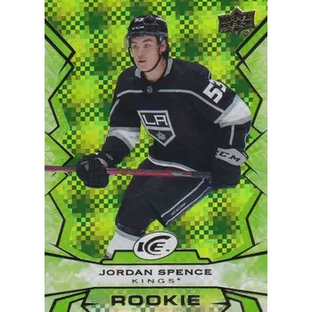 Sběratelská karetní hra insert RC karta JORDAN SPENCE 22-23 UD Ice Rookie Green číslo 123