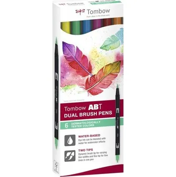 Tombow Sada oboustranných fixů ABT Dual Brush Pen – Dermatologicaly tested, 6 ks
