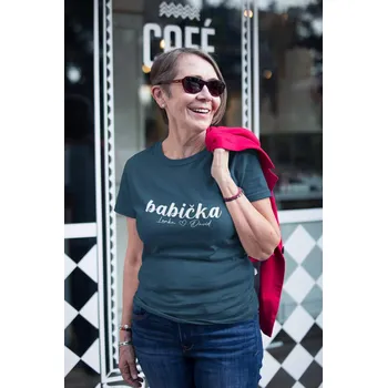 Dámské tričko Babička se jmény dětí Barva: Petrolejová modrá, Velikost: L