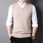 Pletená pánská vesta s výstřihem do V - Béžová L Barva: Béžová, Velikost: L