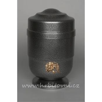 Smuteční dekorace Urna hliníková starostříbrná s mosaznou růží (Pohřební urna)