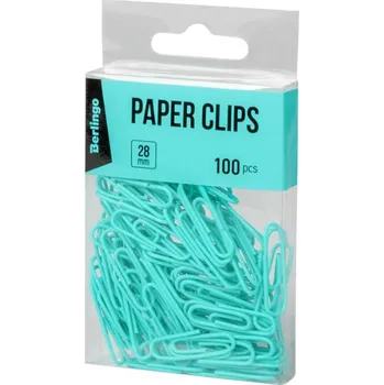 Kancelářská sponka Kancelářské sponky Berlingo, kovové, 28mm, 100ks, azurové