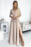 Elegantní béžové krajkové dlouhé šaty s výstřihem ELISA 309-10 beige Velikost: 2XL