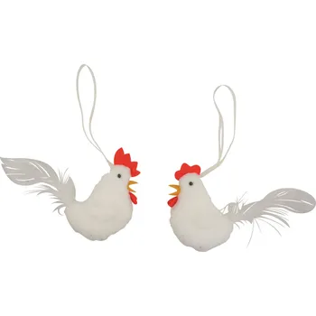 Velikonoční dekorace ANDĚL Slepička plyšová bílá na zavěšení 8 cm