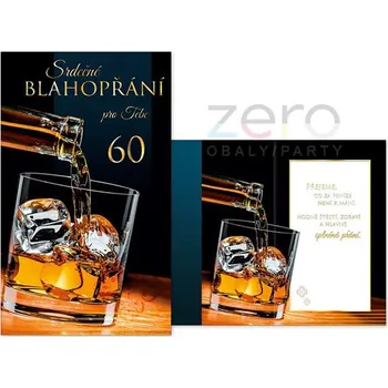 Přání s textem narozeninové 60 + obálka - whisky