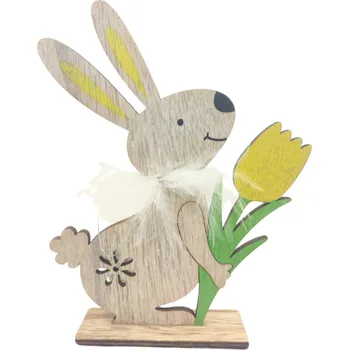 Velikonoční dekorace Dřevěná dekorace, ZAJÍČEK S TULIPÁNEM, 12x3x15,5 cm, 1 kus
