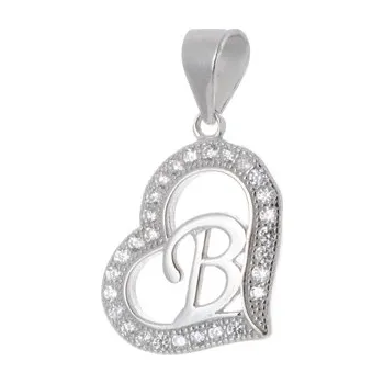 Přívěsek Stříbrný přívěšek srdíčko s písmenem B