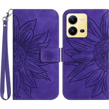 Pouzdro na mobilní telefon Sunflower knížkové pouzdro na Vivo X80 Lite - tmavěfialové