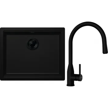 Granitový dřez Set Schock S28-6 (dřez Kiruna N-100L Night + baterie Kavus.120 Puro + komponenty Puro)