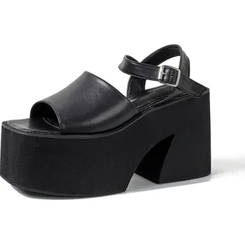Dámské sandále Klasické sandály na vysoké platformě Barva: Černá, Velikost: 38