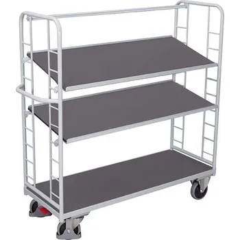 Plošinový vozík Etážový vozík VARIOfit se šikmými policemi, 3 police, 1650 x 650 mm, nosnost 400 kg, barva šedá RAL7035 /deska šedá