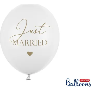PartyDeco Balónky bílé se zlatým nápisem Just married 30 cm 6 ks