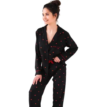 Dámské pyžamo Dámské dlouhé pyžamo Sensis Rolling In Love XL Černá