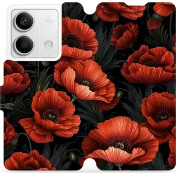 Pouzdro na mobilní telefon Flipové pouzdro Mobiwear - Xiaomi Redmi Note 13 5G - VP45S Temné červené květy (Knížkové flip pouzdro, obal, kryt na mobil Xiaomi Redmi Note 13 5G - VP45S Temné červené květy, materiál Umělá kůže + TPU - ochrana 360°, stojánek, silikonová vanička,)