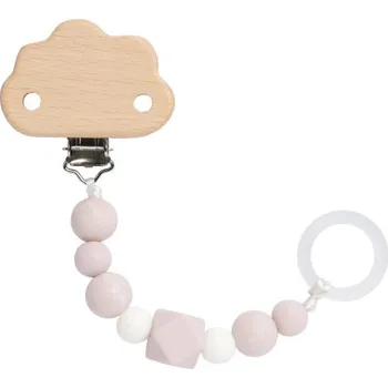 dudlíky LÄSSIG řetízek na dudlík SOOTHER HOLDER WOOD/SILICONE LITTLE UNIVERSE Cloud Powder Pink