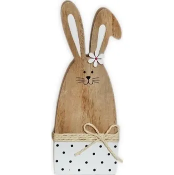 Velikonoční dekorace Zajíc dřevo 155 mm - bílý s puntíky