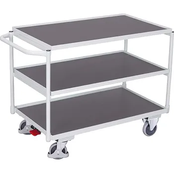 Plošinový vozík Stolní vozík VARIOfit s jedním bočním madlem a třemi policemi, 850 x 500 mm, nosnost 250 kg, barva šedá RAL7035 /deska šedá