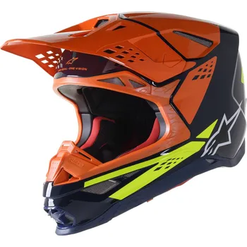 Helma na motorku Přilba SUPERTECH S-M8 FACTORY 2022, ALPINESTARS (tmavá modrá/oranžová/žlutá fluo lesklá) - 2XL