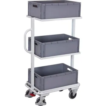 Plošinový vozík Vychystávací vozík VARIOfit, pevné police, s plastovými přepravkami, barva šedá RAL7035