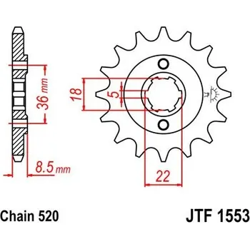 Řetězová sada pro motocykl Řetězové kolečko JT JTF 1553-15 15 zubů, 520