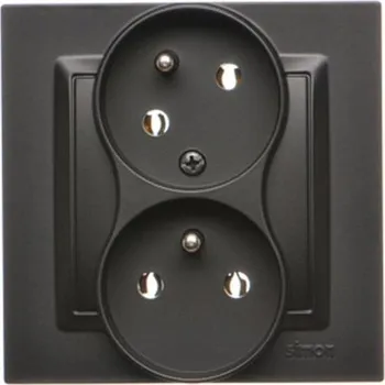 Elektrická zásuvka Zásuvka 250 V Simon 10 dvojitá šikmá černá matná