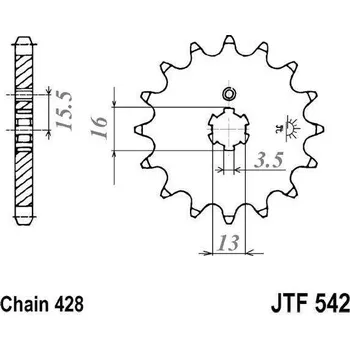 Řetězová sada pro motocykl Řetězové kolečko JT JTF 542-13 13 zubů, 428