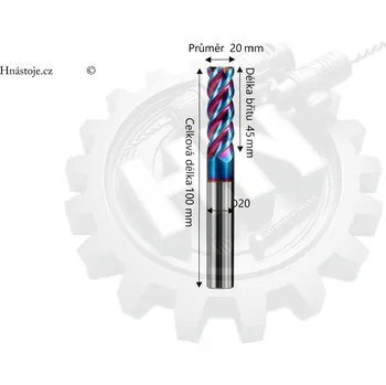 Fréza Monolitní tvrdokovová stopková fréza 4-břitá Ø20x45xD20x100L 60HRC