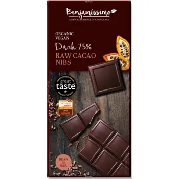 Čokoláda Benjamissimo Bio čokoláda bez cukru 70g - Hořká 75%, RAW kousky kakaa
