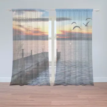 Záclona Záclony Západ slunce nad molem: 2 ks - 150x250 cm - Sablio