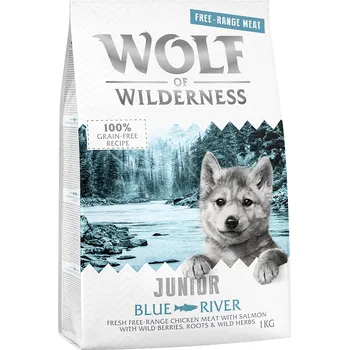 Krmivo pro psa 1kg Wolf of Wilderness Junior „Blue River“ – kuře z volného chovu a losos