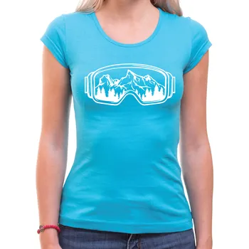 Pánské oblečení Tričko pro lyžaře - Lyžařské brýle, Barva látky tyrkysová modrá, Střih Dámske tričko, Velikost M