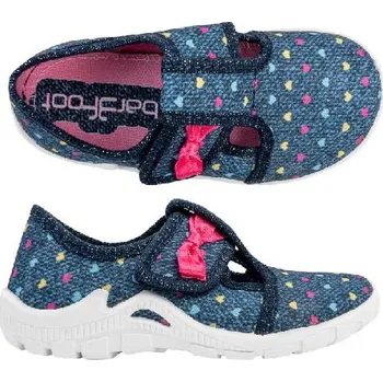 Dívčí bačkory Bačkůrky 3F 3BT13/8 bar3foot super flexi modré jeans se srdíčky barefoot velikost: 24