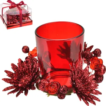 Vánoční svícen Svícínek s květinou v dárkovém balení, červený, 7x11 cm