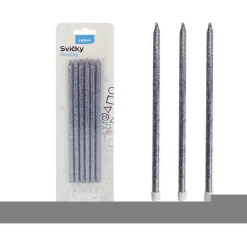 Svíčka 6ks, PARTY glitr stříbrná LUMA