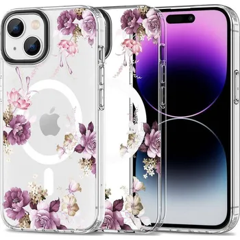 Pouzdro na mobilní telefon Kryt iPhone 15 Plus Tech-Protect MagMood MagSafe Spring Flowers transparentní