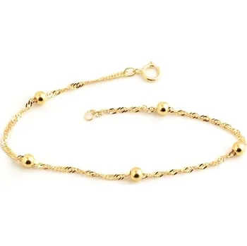 Náramek Dámský stříbrný pozlacený náramek singapore s kuličkami 18 cm STNA0318F